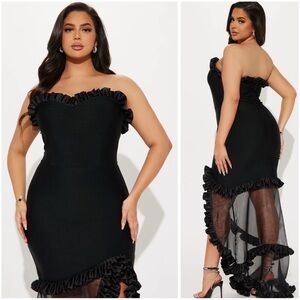 Elegant Black Ruffle Strapless Dress